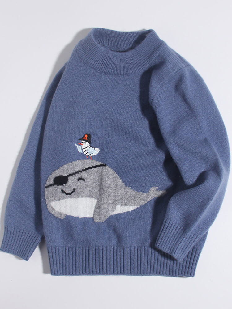 (image for) Kids Blue Pirate Whale and Bird Cashmere Sweater
